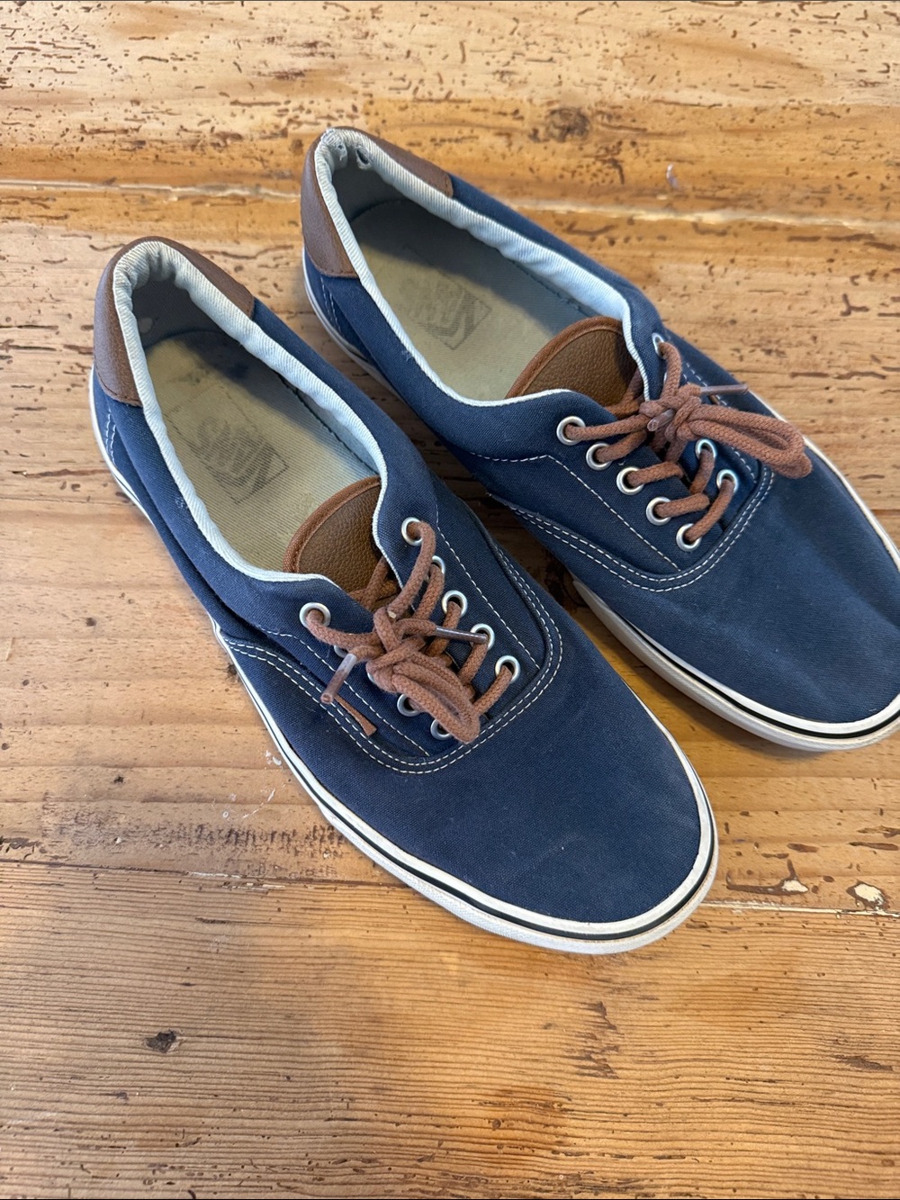 Vans Navy Canvas Sneakers with Brown Trim and Laces